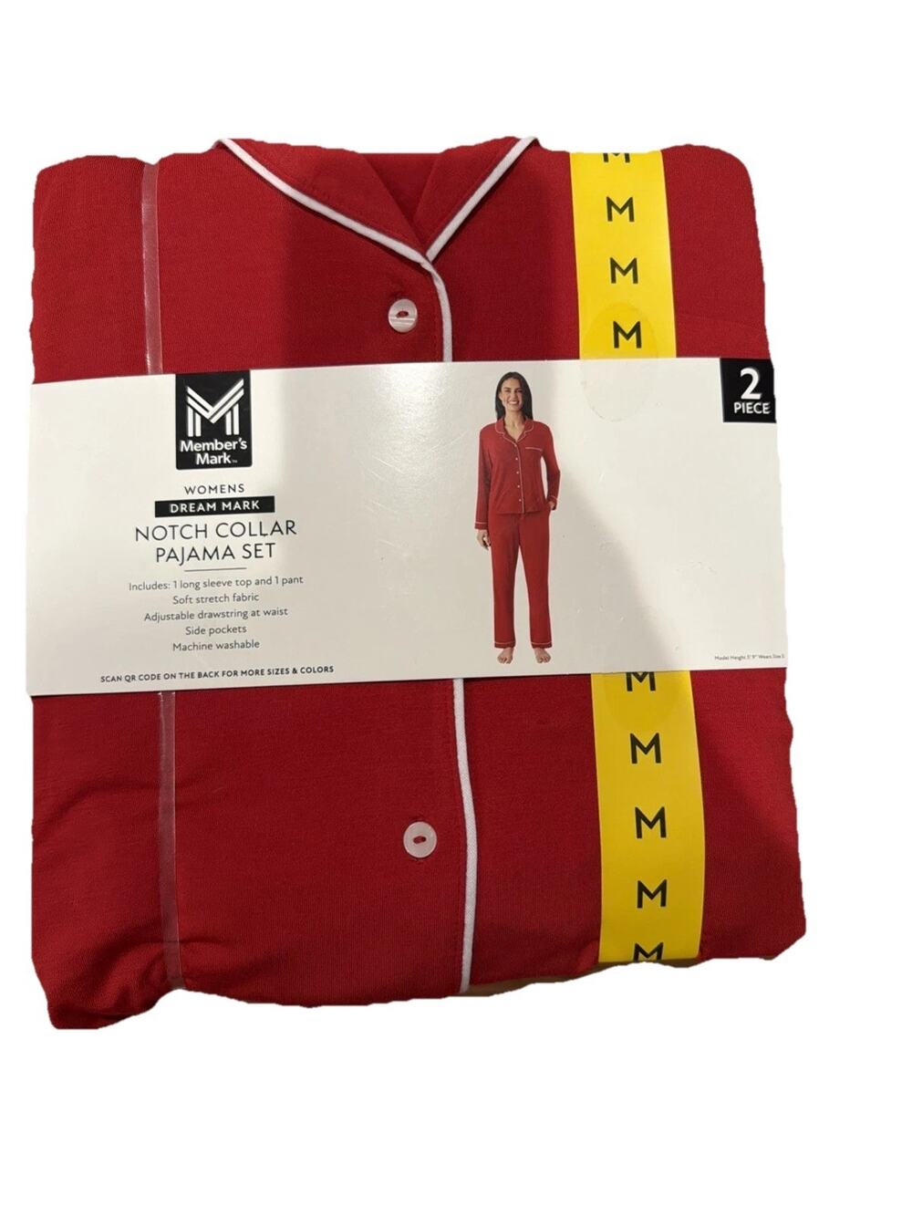 Member's Mark Women's Medium Red Classic Large 2-Piece Notch Collar Pajama Set